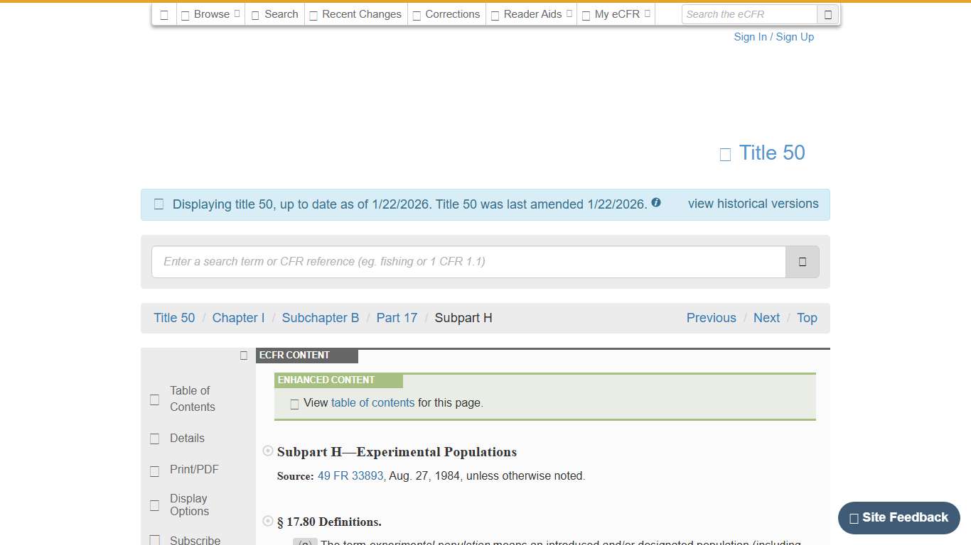 eCFR :: 50 CFR Part 17 Subpart H -- Experimental Populations